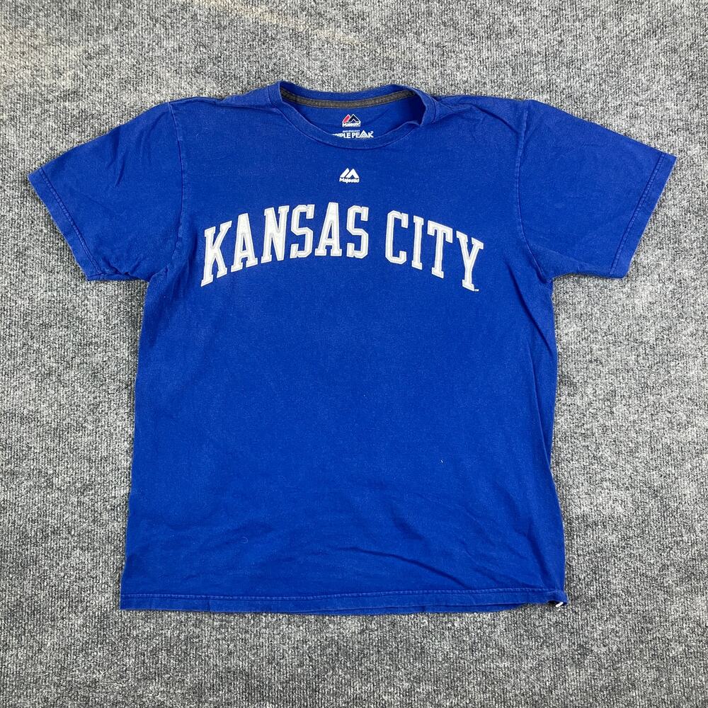 Majestic Kansas City T-Shirt Men's Size L Blue Triple Peak Graphic Tee MLB‎
